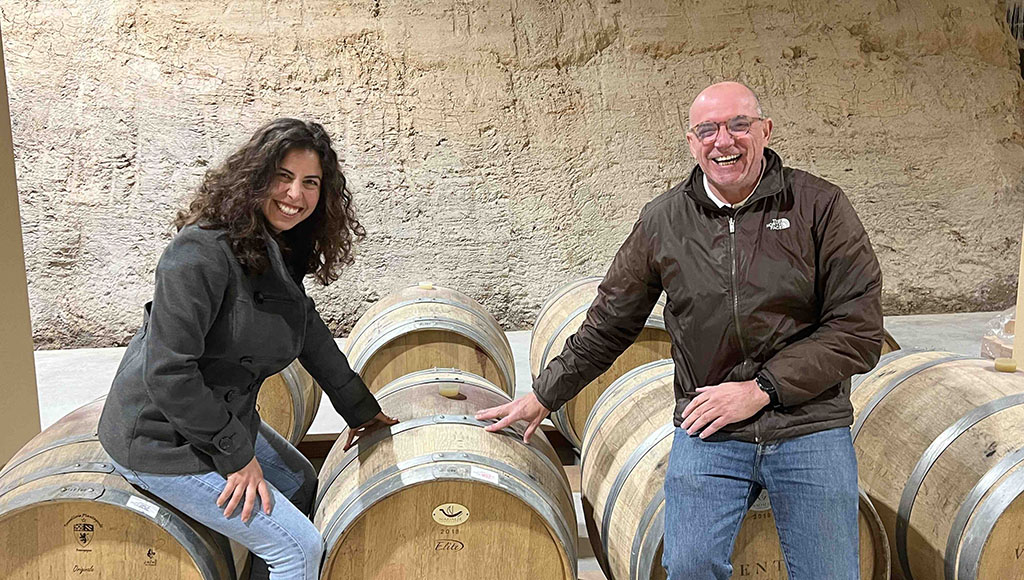 Going underground: Vicentino’s assistant winemaker Ana Rita Bouça and general manager Filipe Caetano in their new winery barrel room