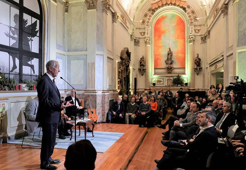 President Marcelo Rebelo de Sousa celebrates the 50th anniversary of the Vigil in December 2022|Exterior of the Capela do Rato, Lisbon - Photo GualdimG Wikipedia|Portugal's African Empire|Portugal's African Empire|Poster of dismissal of public sector employees|President of the Council Caetano broadcasts