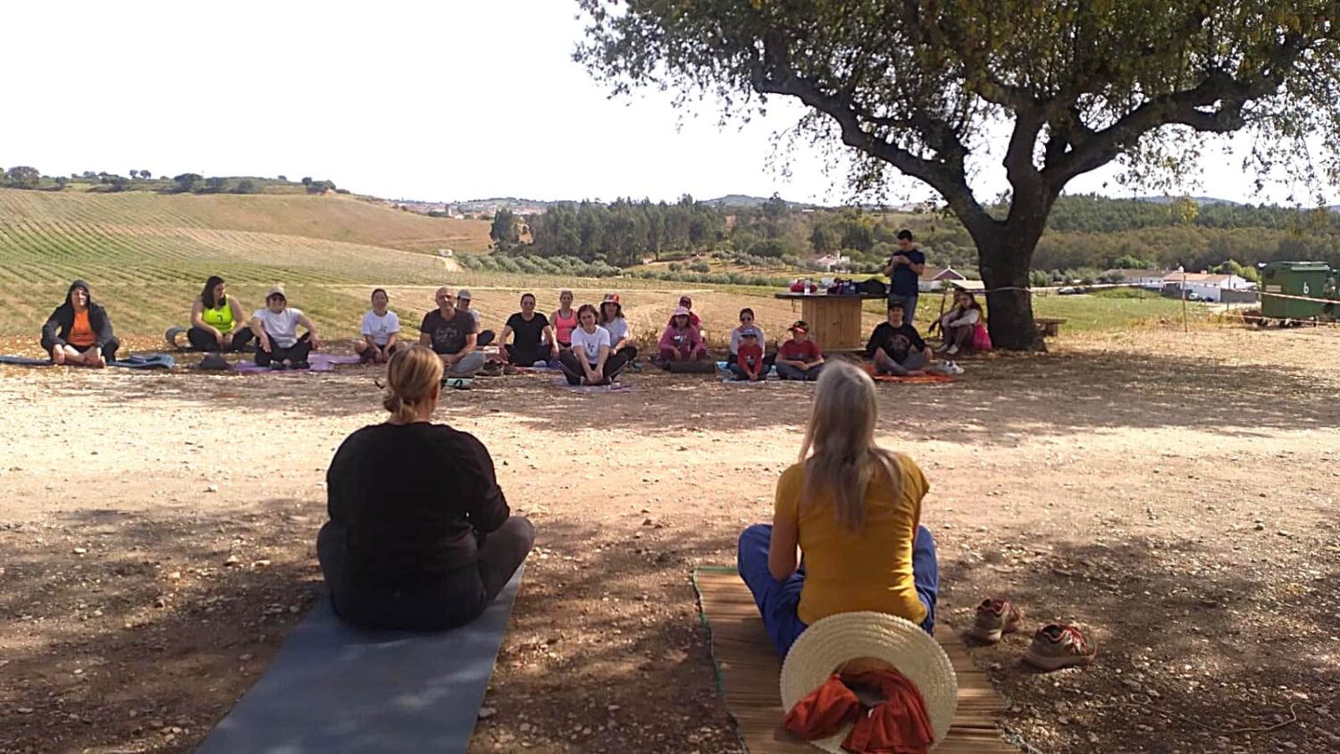 1 - Where we started. Our first class in Serra D’Ossa|2 - In the studio|3 - Our yoga studio, also known as the 'sala' at the Junta de Freguesia|4 - After yoga class in nature, at our farm 