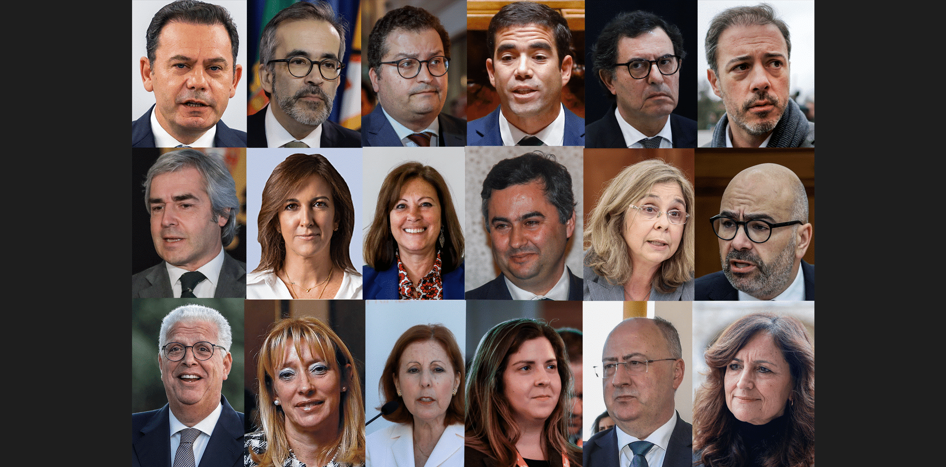 The ministerial gallery... from left to right, top to bottom: Luís Montenegro, Paulo Rangel. Joaquim Sarmento, António Leitão Amaro, Manuel Castro Almeida, Pedro Duarte, Nuno Melo, Rita Júdice, Margarida Blasco, Fernando Alexandre, Ana Paula Martins, Miguel Pinto Luz, Pedro Pires, Maria do Rosário Palma Ramalho, Maria de Graça Carvalho, Margarida Balseiro Lopes, José Manuel Fernandes, Dalila Rodrigues: Images: Lusa
