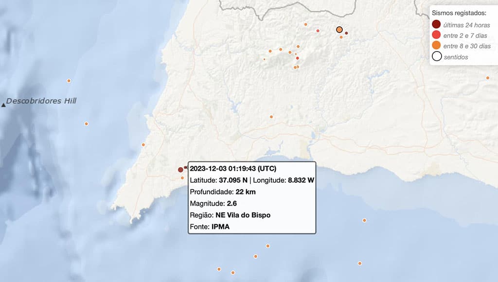 Very small earthquake recorded in the Algarve