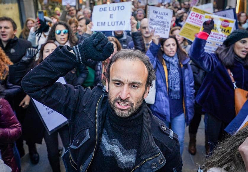 S.T.O.P’s André Pestana leading a protest in Braga on Wednesday, January 25