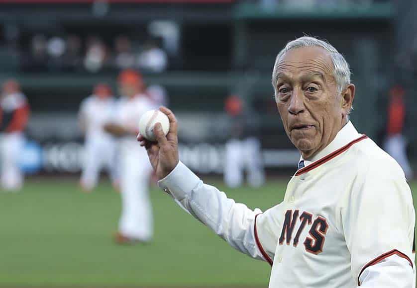 The President of Portugal’s busy schedule even saw him throw the first pitch at a major baseball game in California between the San Francisco Giants and Colorado Rockies on Tuesday