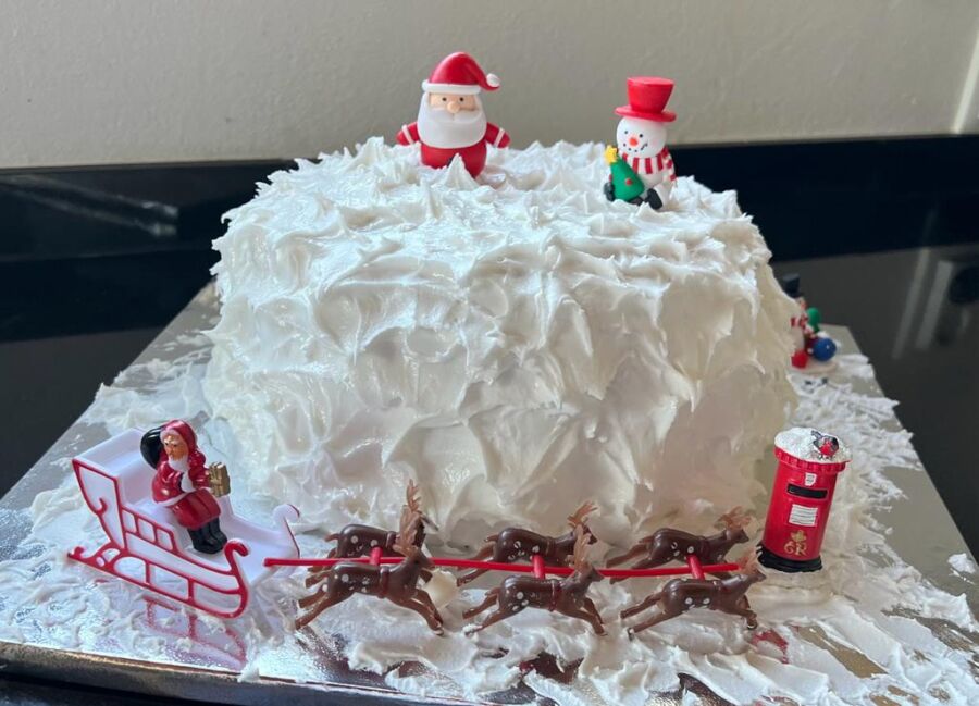 Christmas cake|Decorating the cake|Decorating the cake|Marlet and Christmas mugs|Loading truck with Christmas mugs