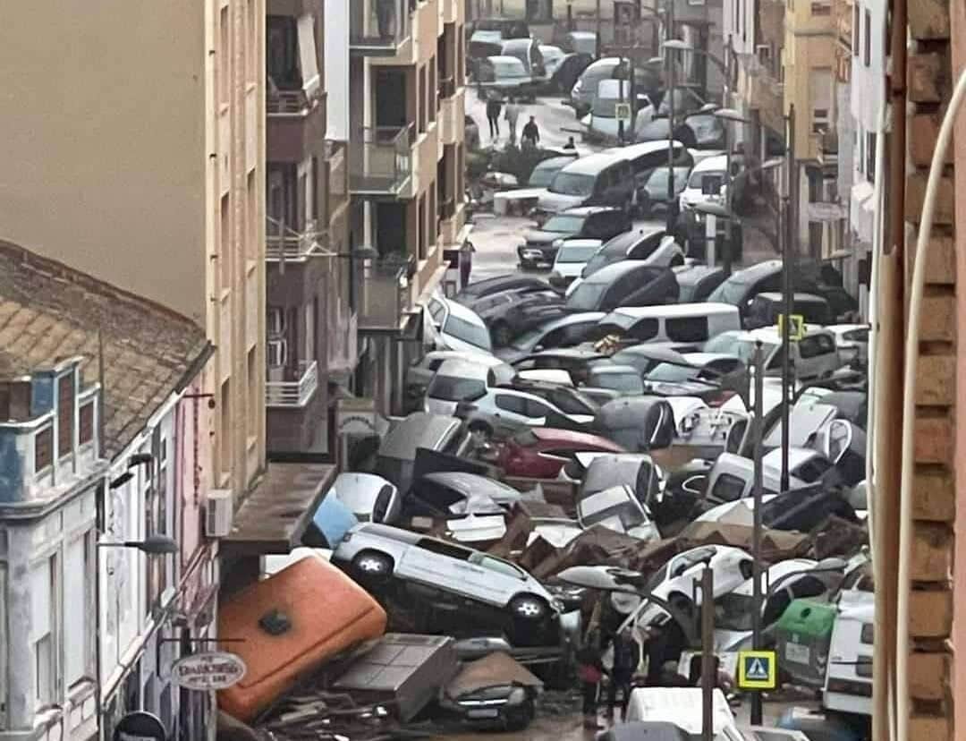 Just one street in Valencia following last night's horrific storm. Image: Facebook