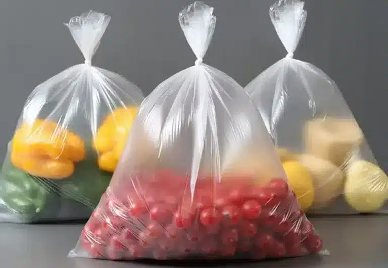 plastic bags with fruit and veg