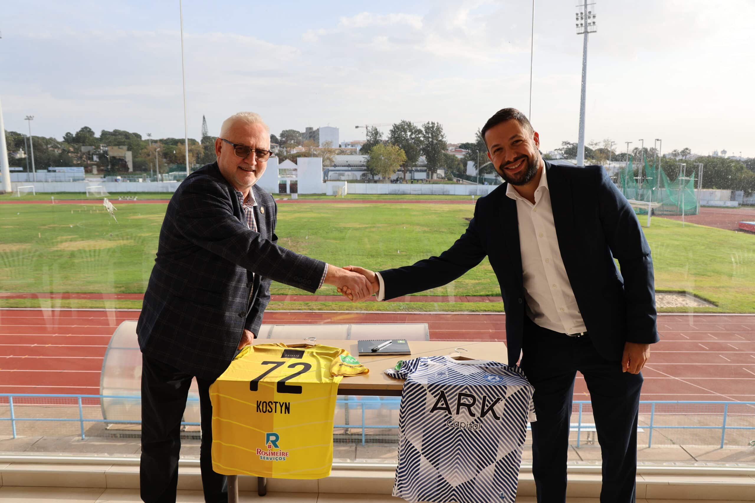 From left to right: Mike Youles, Commercial & Sponsorship Liaison at Quarteirense, and Karam Ouadahi, Director at Ark Capital, the club’s jersey sponsor|Quarteirense's first team jerseys|Sponsors gathered for a networking event on December 18|Quarteira football club looks to attract more expat fans and sponsors
