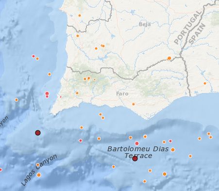 earthquakes detected in Algarve