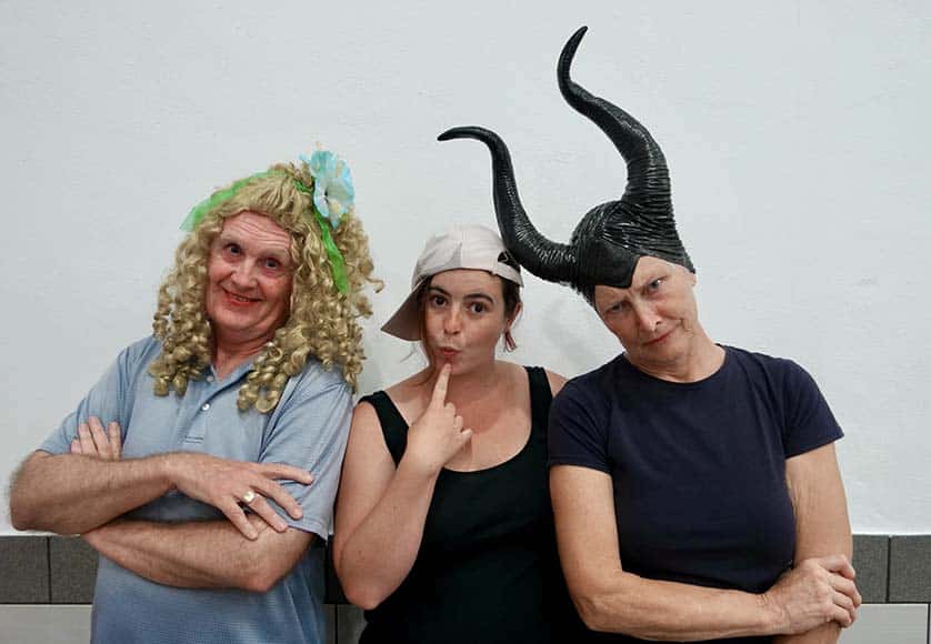 Alan Smith as the Dame, Bethany Blakemore as Clueless Simon and Madeleine Wheare as Wicked Witch Wilma - in rehearsal.