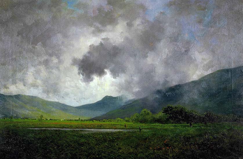 April Showers, Napa Valley by Jules Tavernier (c.1800)|Tlaloc (16th century illustration in the Codex Laud)|The Myan Rain God, Chaac