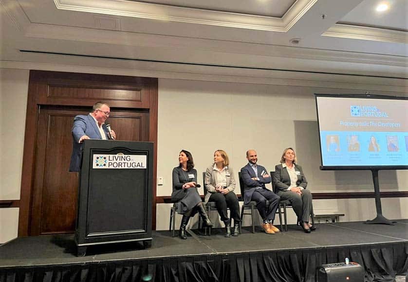 Bruce Hawker on stage with Alda Filipe of the Kronos Group, Sara Allen of the Martinhal Group, João Richard Costa of Ombria Resort and Jaan-Clair Rodrigues of Quinta do Lago