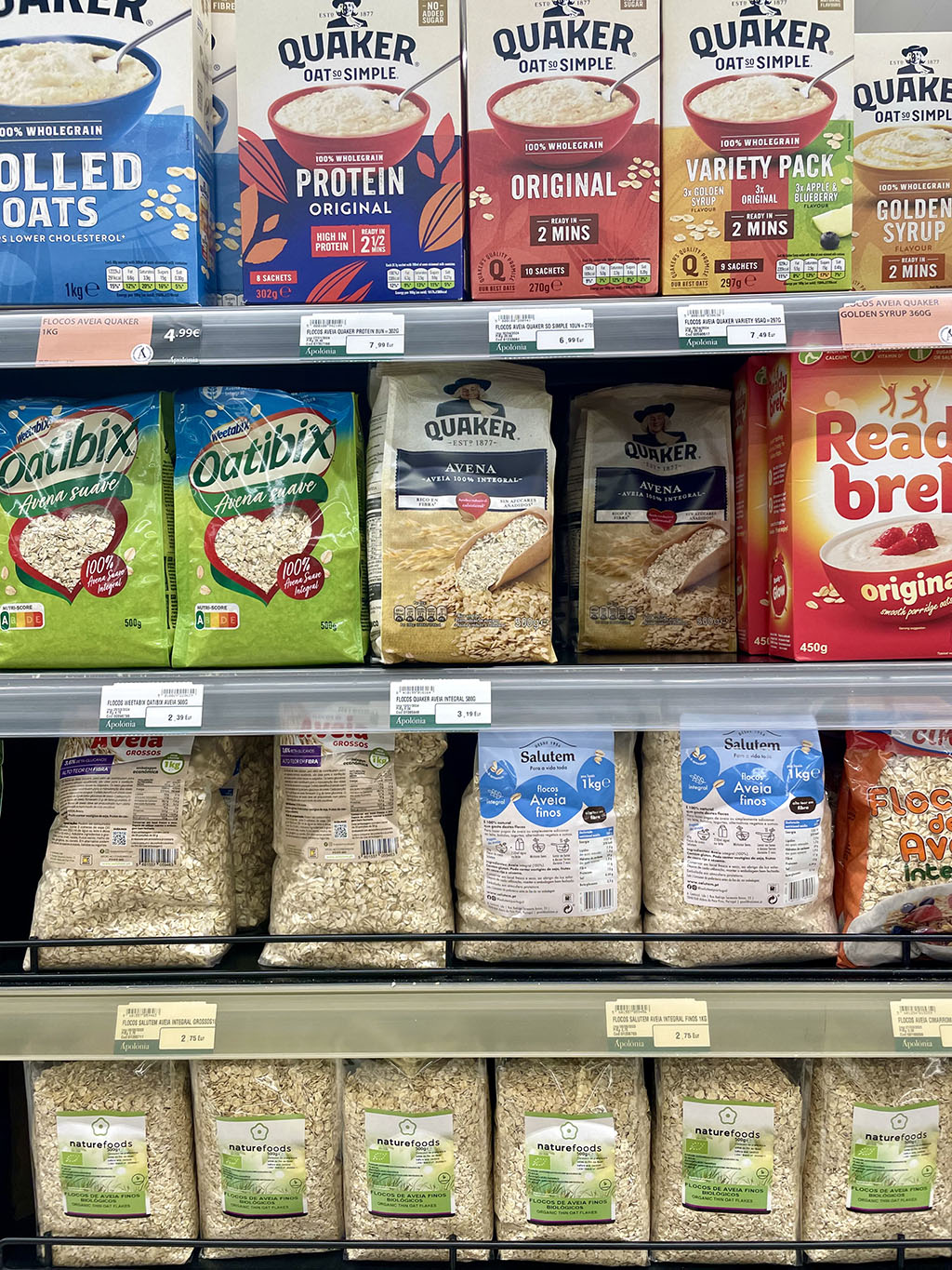Busy supermarket shelves|Varieties of Oats (image found on internet)