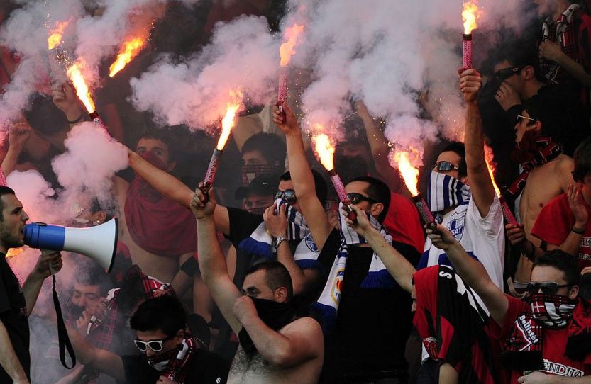 Fans notoriously using flares during a league game in 2017