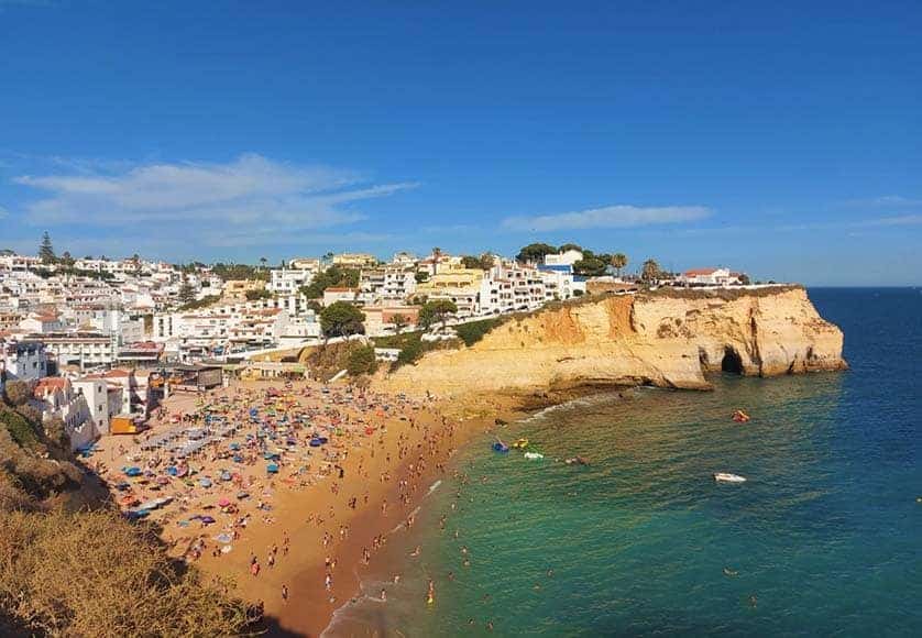 A busy Carvoeiro beach pictured this week