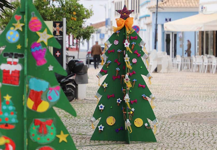 Christmas trees decorated by schoolchildren on display in Castro Marim