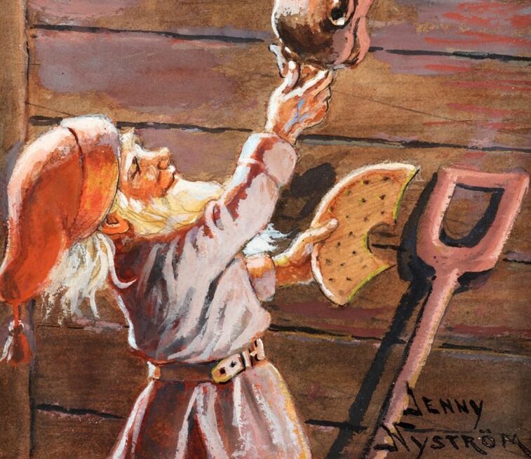 Christmas card with farm elf, Jenny Nyström (1945)|Swedish Christmas card by Jenny Nyström, circa 1899|The Workshop of Father Christmas - Godey's Lady's book cover (1873)|Christmas card with farm elf, Jenny Nyström (1945)