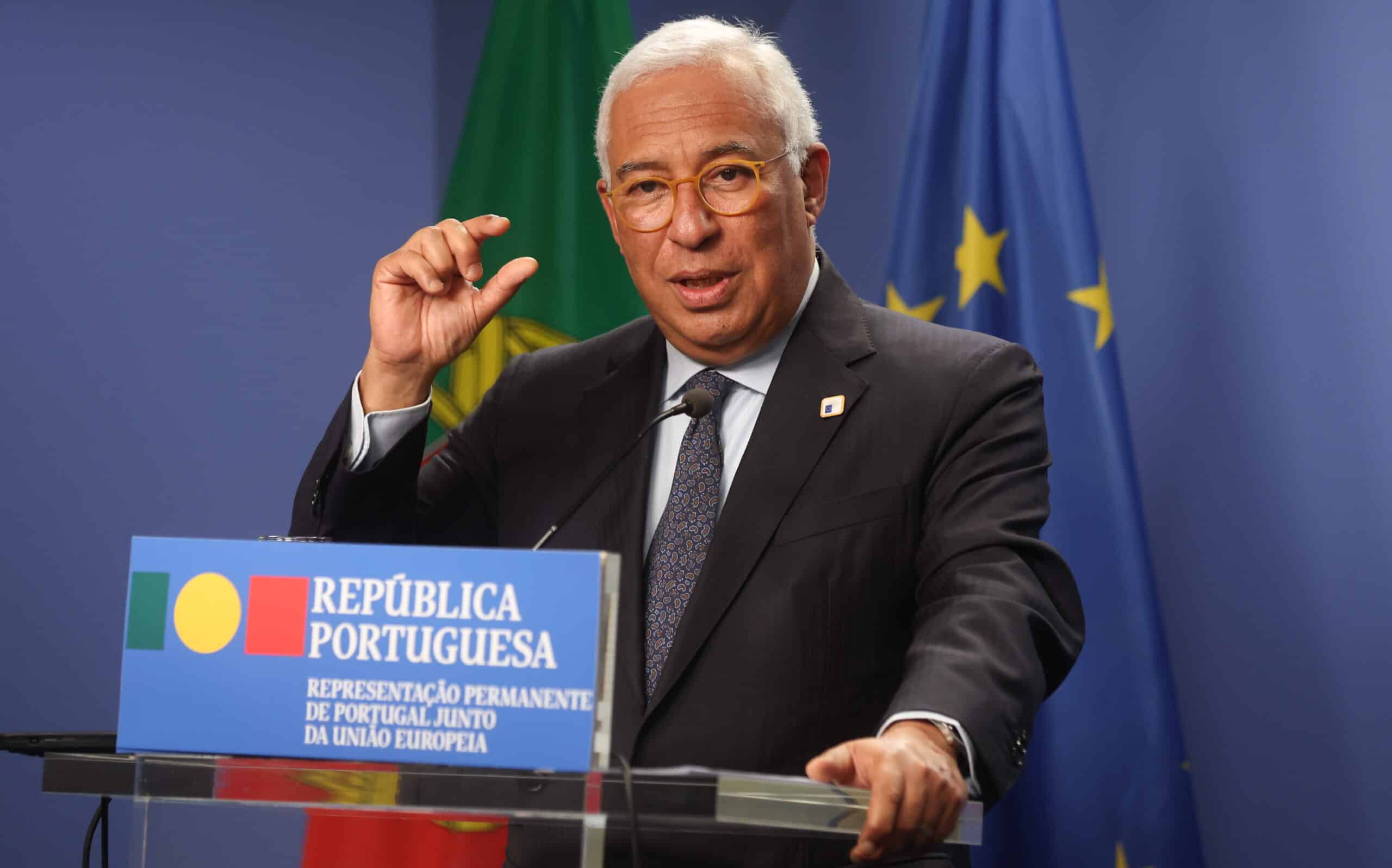 Portugal's outgoing Prime Minister Antonio Costa holds a press conference at the end of the second day of a European Council meeting in Brussels, Belgium, 22 March 2024. EPA/OLIVIER HOSLET