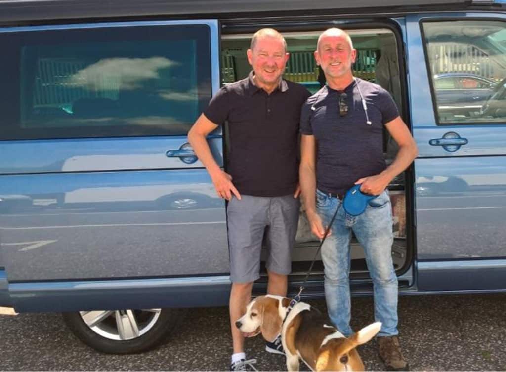 Derek, John, Beagle Ben and the camper van|25 April Bridge - Lisboa|Derek in Nissan Navara|GNR in uniform
