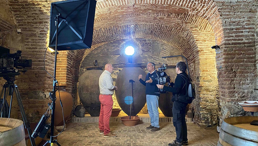 Al with talhas interview SML - Talking talhas: Alastair in the cellar interviewing Adega Cooperativa de Vidigueira CEO, José Miguel Almeida|Tasting talhas: ROCIM winery hosted its annual Amphora Wine Day again this year|Behind the camera: Filming a winetasting at Adega Cooperativa de Vidigueira with presenter Madalena Vidigal, Alastair Leithead and Vidigueira’s director of winemaking and production Vasco Moura Fernandes|St Martin’s Summer: you got to hand it to Garfunkel, our beach guard enjoying warmer seas|Loving it: a message from above the Valley of the Stars|Mountain mist: Old vines in the hills of Portalegre|Patron Saint: Different representations of St Martin according to St Google
