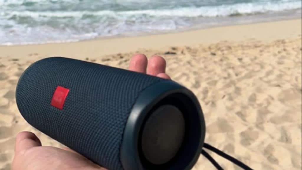 music speakers on the beach