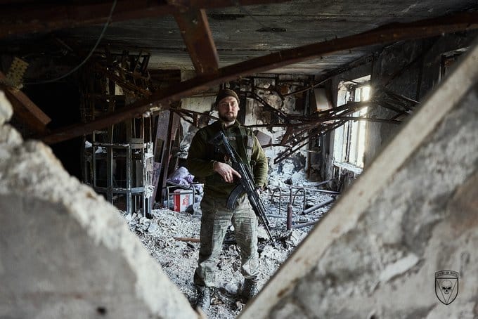 Photo from 'Defense of Ukraine' on social media platform 'X', entitled "Destroyed house. Unbreakable spirit".