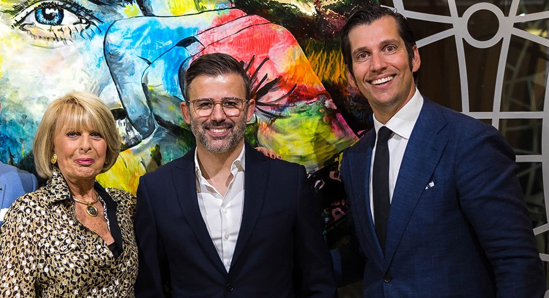ArtCatto’s Gillian Catto, artist Pedro Guimarães, and Marco Cogollos, Conrad General Manager|Conrad Algarve celebrates 10 years of success|Conrad Algarve celebrates 10 years of success