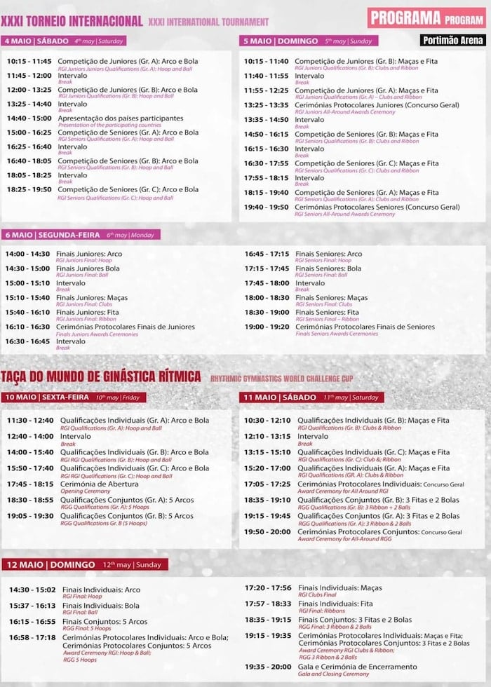 Portimão hosts Rhythmic Gymnastics World Cup - Programme