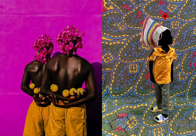 From left: Derrick Boateng, Stronger than Fear, 2022, Courtesy of In The Pink; Saidou Dicko, The Recycling Prince Act1, T BF BRODÉ, 2023, Courtesy of In The Pink|From left: Thandiwe Muriu, CAMO 32, Courtesy of 193 Gallery; Derrick Boateng, Cheerful, 2022, Courtesy of In The Pink|In The Pink Gallery|Saidou Dicko, Two Princes Same Throne,TMS F JAUNE, 2023, Courtesy of In The Pink