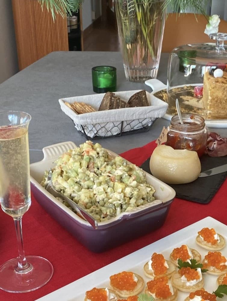 Salad Olivier|Festive table|Salad Olivier crowning the New Year's table
