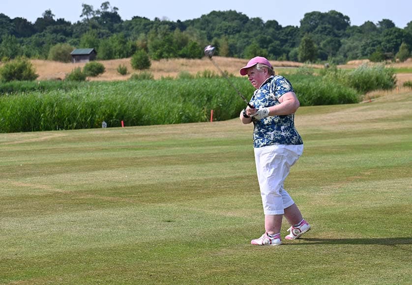 Martine Gilks at the EDGA Rockliffe Open 2022, England|Making friends the EDGA way with Dylan (left), Martine in the centre and Eddie at Vila Sol