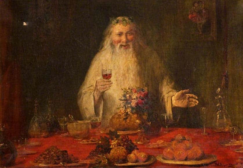 Lockhart, William Ewart, 1846-1900; Old Father Christmas|An illustration of Odin riding Sleipnir from an 18th-century Icelandic manuscript|Christmas morning - photographed by F.J. Boston (c1896)