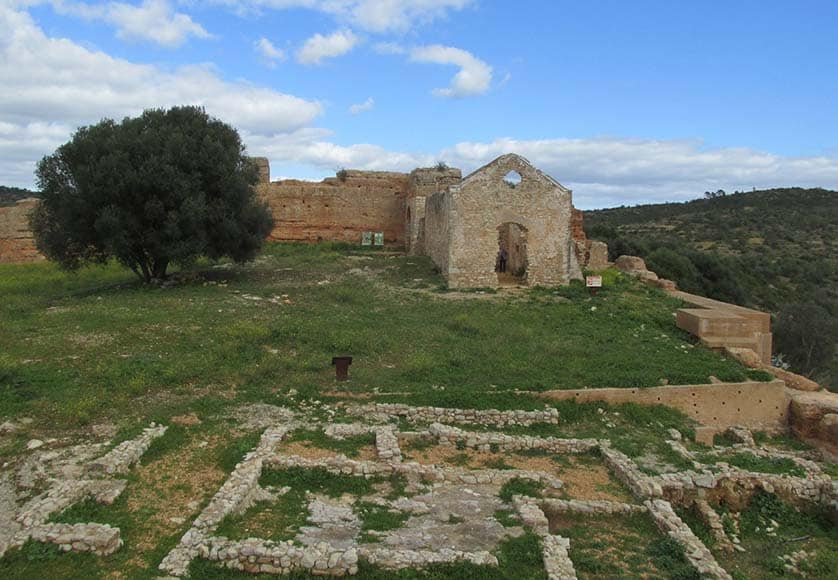 Paderne Castle with Jurassic limestone blocks|Cretaceous bedded sediments near Praia da Salema|Jurassic Limestone ridge of Serra da Pena|Passage Grave (anta) using granite near Évora, Portugal