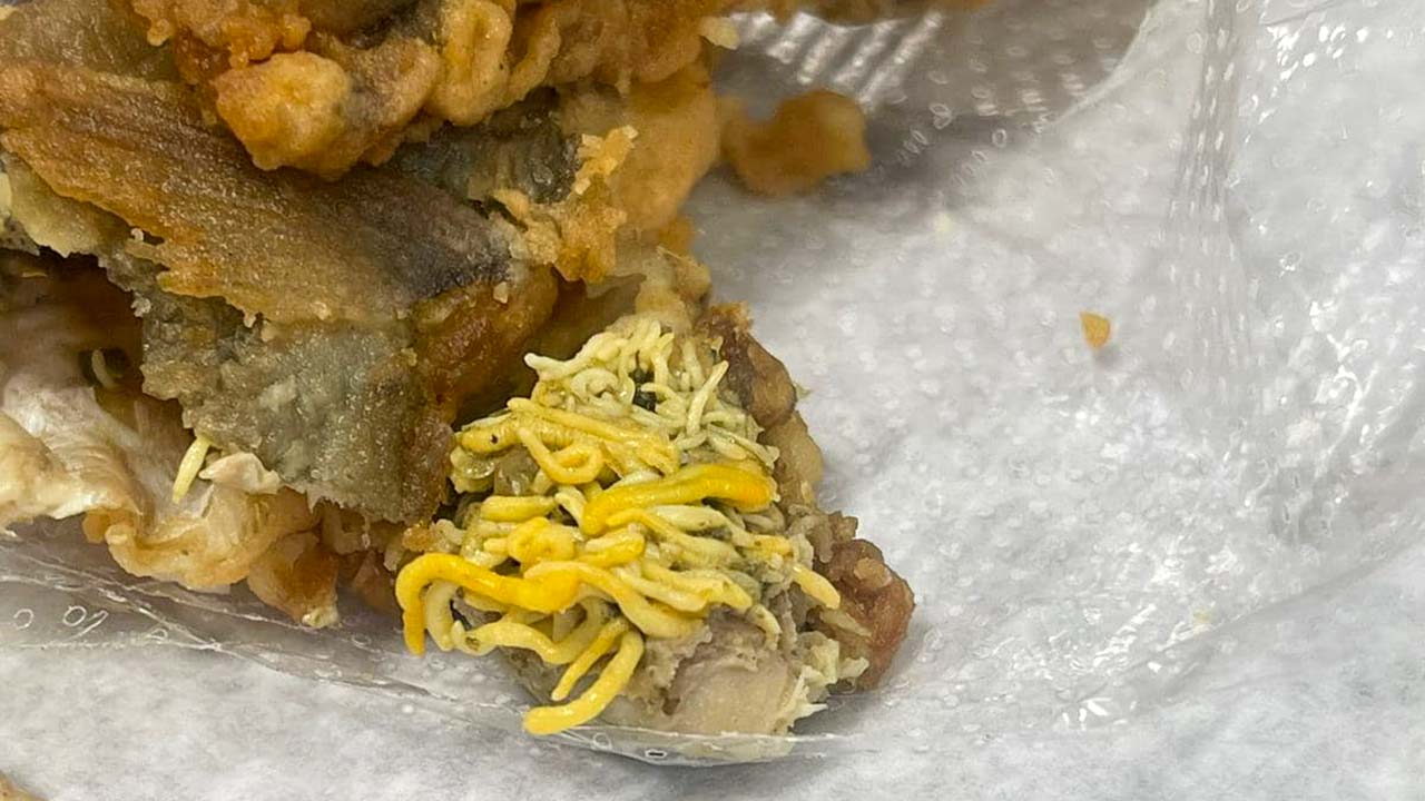 Photos of the larvae-infested fish have been shared widely on social media