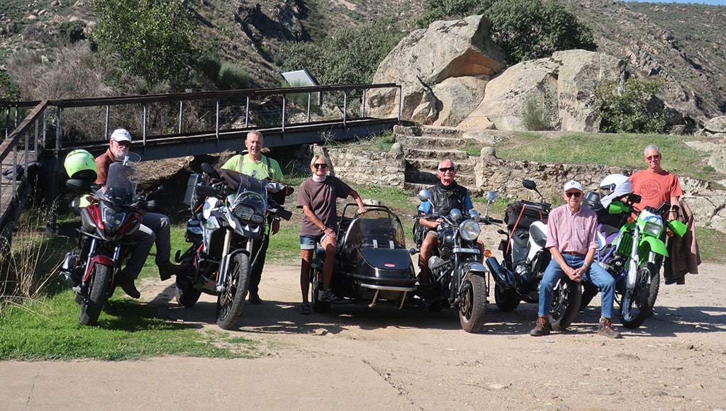 The group of riders at the Salto de Saucelle Pass in Spain. From left: Alfred, Walter, Heidi, Johannes, Peter and Huw from the Algarve Senior Bikers.|Group at VP|The 516 Arouca suspension bridge crossing the Paiva river valley. Photo: Walter Kollert|The 516 Arouca suspension bridge crossing the Paiva river valley. Photo: Walter Kollert