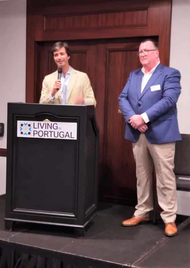 Portugal’s Consul General Pedro Perestrello Pinto took to the stage with event organiser and Open Media CEO Bruce Hawker