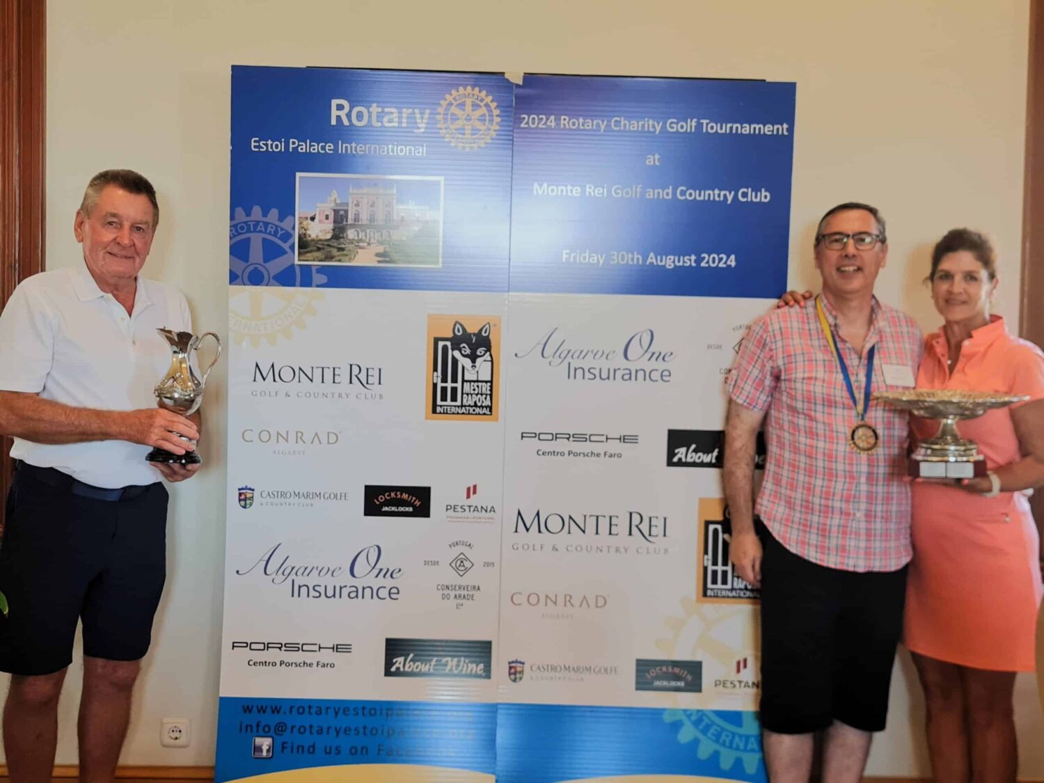 From left: Men's winner: Ken Needham; RCEPI President Vitor Rosão and Ladies' winner: Varaena Kondes