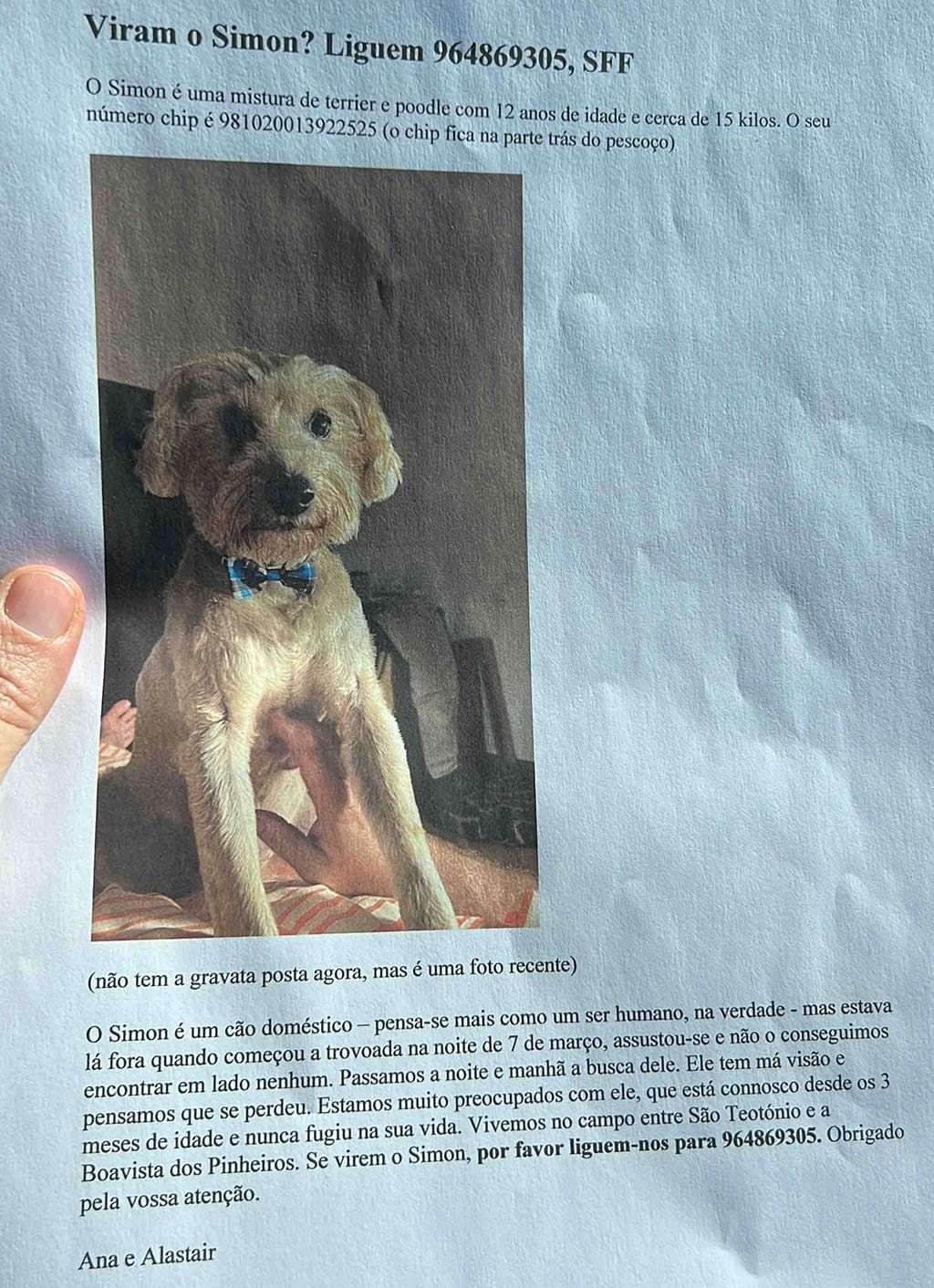 Have you seen Simon? The poster we put up around town