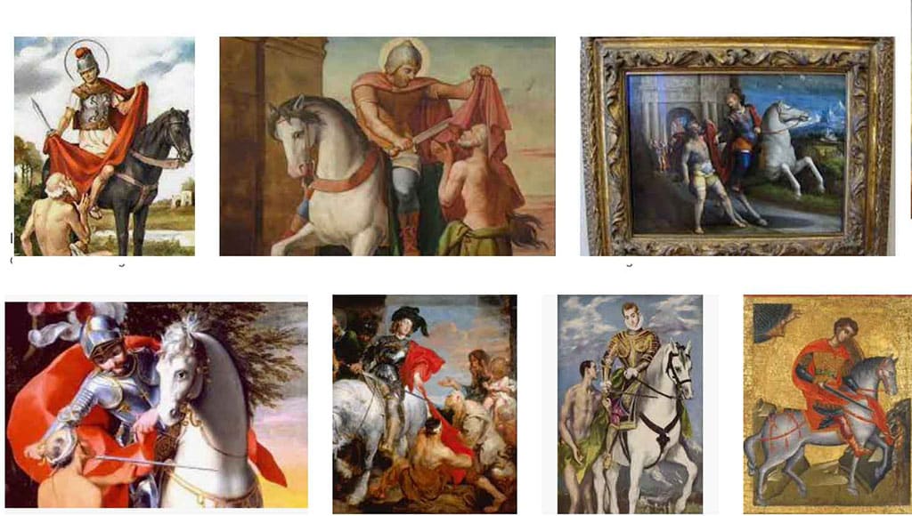 Various depictions of St Martin and the beggar from an internet search page
