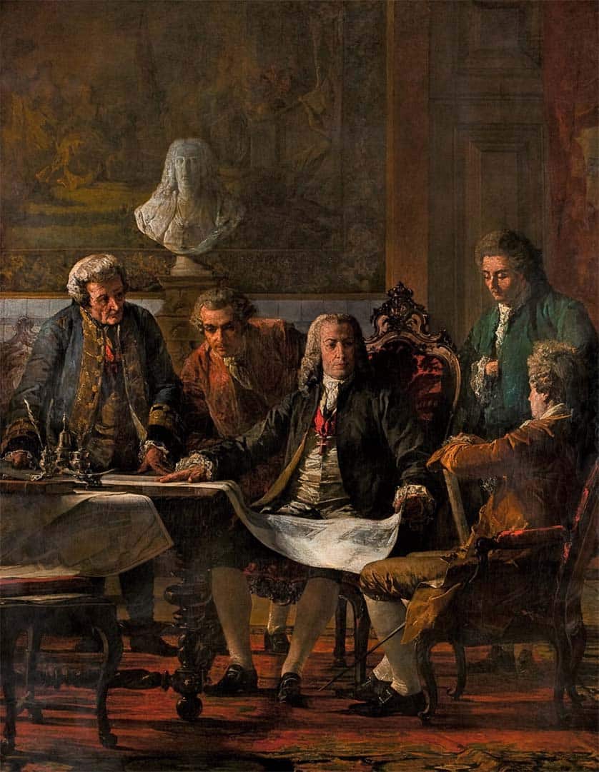 The Marquis of Pombal examines the plans for the Reconstruction of Lisbon - Miguel Ângelo Lupi (1883)|The Lincoln Memorial|Print from 1870 portraying George Washington as Master of his Masonic Lodge