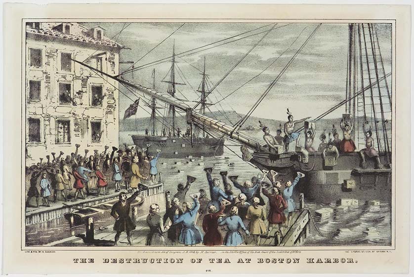 The destruction of tea at Boston Harbor by Nathaniel Currier (1846)|Portrait of Catarina of Bragança - by Peter Lely (1663-65)|Shennong as depicted in a painting - by Guo Xu ( 1503)