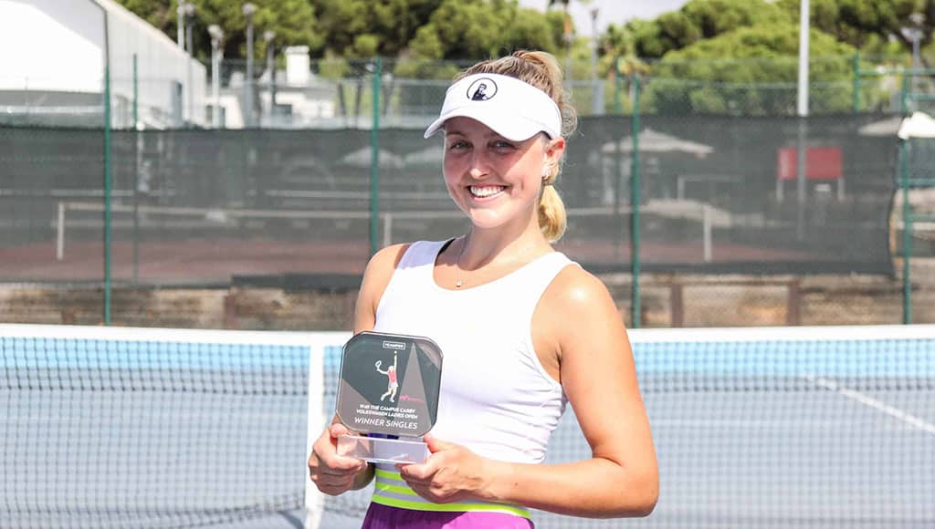 Gabriela Knutson was crowned the tournament's singles champion|Doubles champions Olivia Gadecki and Heather Watson (left) and runners-up Francisca Jorge and Matilde Jorge (right)