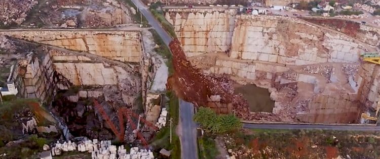 Aerial view shows how precarious the ribbon of road was, even before the collapse