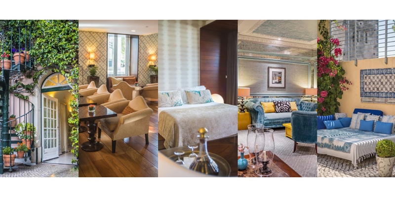 Collage with photos from the 5 Lisbon Heritage Hotelsunits that received the Loved by Guests 2021 award|The Loved by Guests 2021 award won by the Lisbon Heritage Hotels