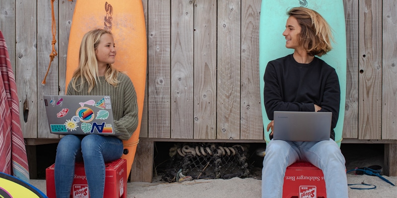 Students from InterHigh School studying at the beach||