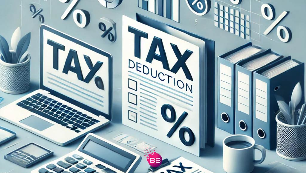 A composed image with percentage symbols, calculators and other items to symbolise taxt deductions in what insurances are concerned.