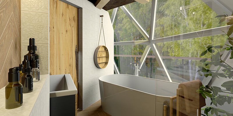 Photo of the bathroom in one of Jovan Eco Hause New Life project’s Eco Glass House and EcoDrop POD