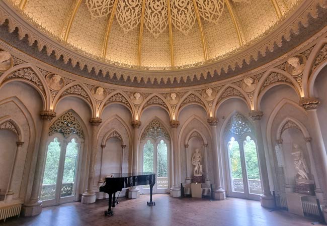 This image, of part of the interior, by NBorges, gives a hint at the extraordinary beauty to be found in this small palace which owes so much to a 19th century British industrialist who refurbished it. The music room is regularly used for concerts