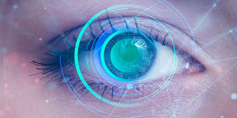 Close-up of an eye scan to prevent myopia|child having an eye exam