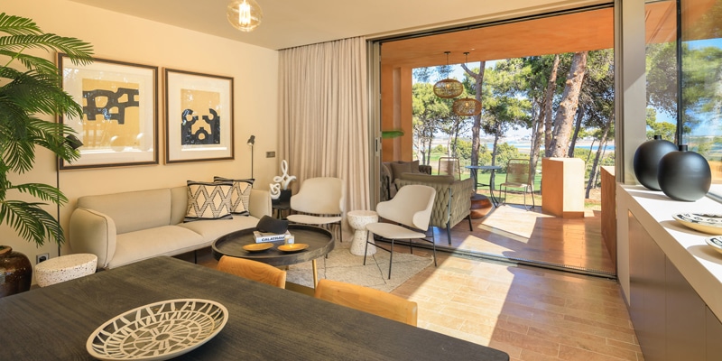 A living room at one of Palmares Ocean Living & Golf units