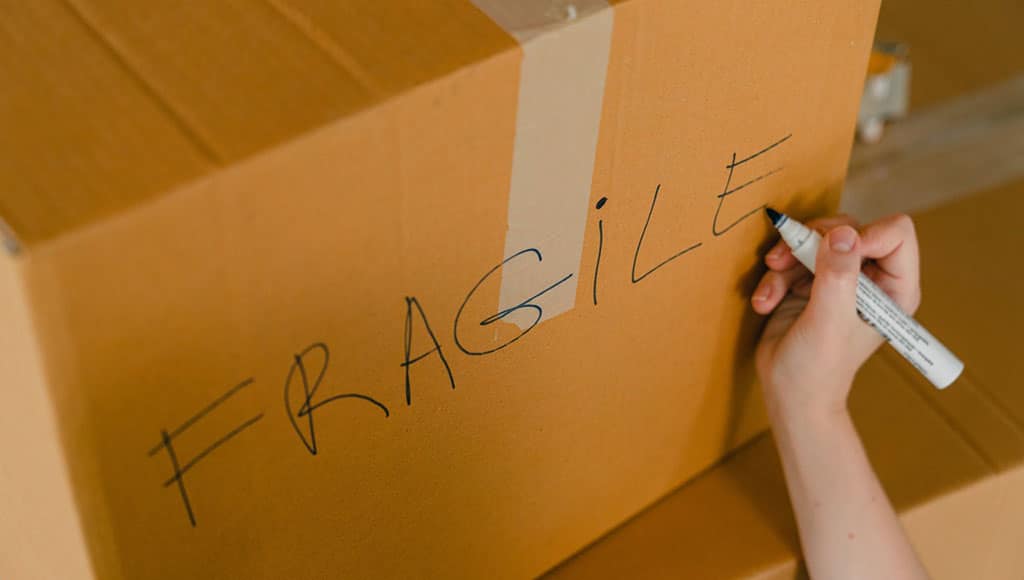 box with fragile written on it